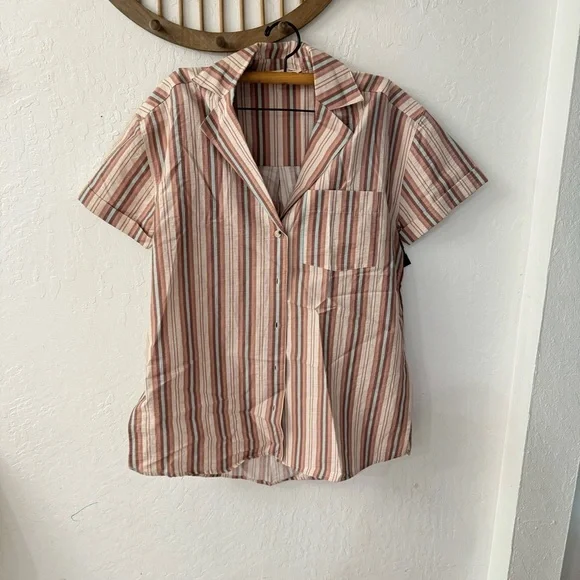 We the free free people Poolside striped oversized button front lounge shirt xs - Picture 4 of 9